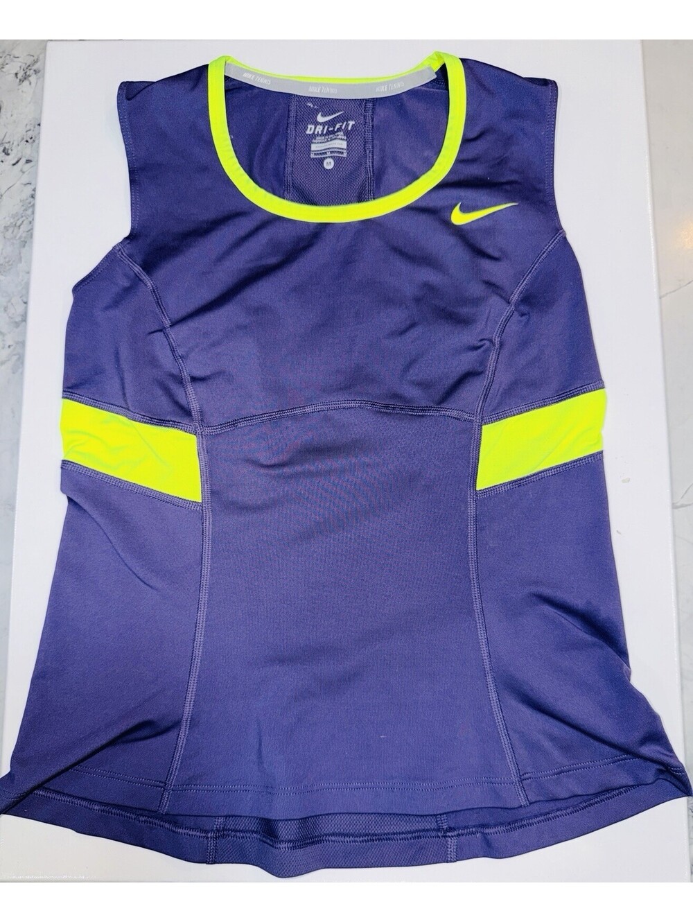 Nike Power Tennis Tank Women M Canyon Purple Volt Gray Dri-FIT 523407-566